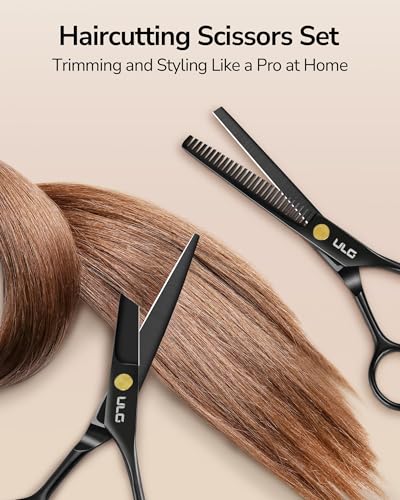 Hair Cutting Scissors Thinning Shears Kit ULG Professional Barber Hairdressing Texturizing Salon Razor Edge Scissor Japanese Stainless Steel 6.5 inch BLK