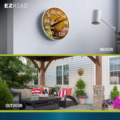 EZREAD Hanging Dial Thermometer 840-1217 Weather Thermometers for Indoor and Outdoor Use, Large 12.5 Inch Diameter, Easy to Read Numbers, Buck - color: Buck