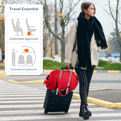 TOPDesign Travel Duffel Bag for Women, Puffer Gym Bag Sports Tote with Wet Pocket, Carry On Weekender with Luggage Sleeve (Red) - color: Red
