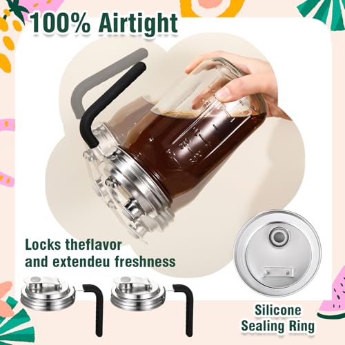 Baderke 4 Pcs Stainless Steel Wide Mouth Mason Jar Pour Spout Lid Metal Mason Jar Pitcher Lid with Handle, No Rust Leak Proof Shaker Seal Cover Fit Home Tea, Milk, Juice Drinks Airtight
