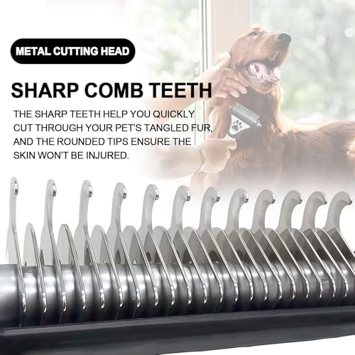 Penguin 2-in-1 Fine&Wide Tooth Pet Dematting Comb for Dogs&Cats | Stainless Steel Blade,Rubber Handle,Dog Dematting Rake,Undercoat Rake for Short&Long Haired Pet,Remove Loose Hair Tangles