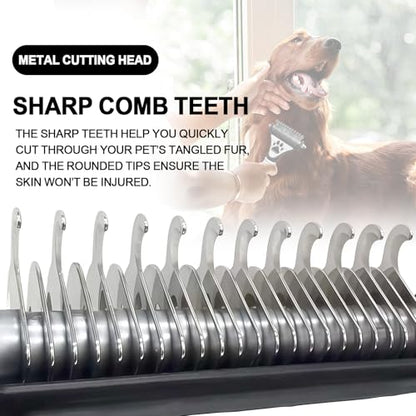 Penguin 2-in-1 Fine&Wide Tooth Pet Dematting Comb for Dogs&Cats | Stainless Steel Blade,Rubber Handle,Dog Dematting Rake,Undercoat Rake for Short&Long Haired Pet,Remove Loose Hair Tangles