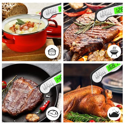 AWLKIM Meat Thermometer Digital, Instant Read Food Thermometer, Black | Waterproof cooking thermometer with doneness chart, backlight, F/C switch for BBQ, candy, oil - color: Black