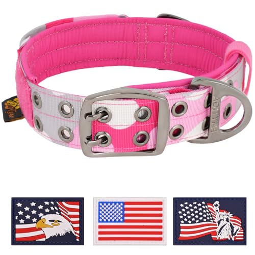 ADITYNA Heavy Duty Pink Dog Collar for Medium Dogs with Traffic Handle - color: Camo Pink, size: Medium: Fit 15-19" Neck