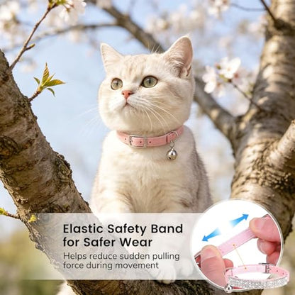 BINGPET Diamond Cat Collar with Bell,Adjustable Kitten Collar,Pink - color: Pink(Rhinestones), size: Neck Girth 8"-10"