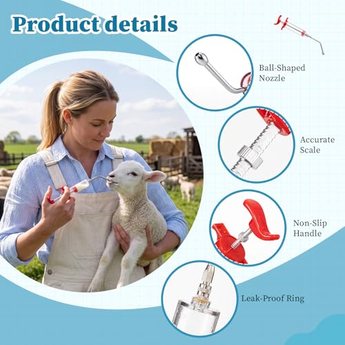 Huwena 3 Pcs Goat Syringe with 3 Drench Nozzle Reusable Adjustable Dosage Drench Gun Syringe for Bird, Cats, Dogs, Goats, Pigs, 20ml 50ml 100ml(Orange)