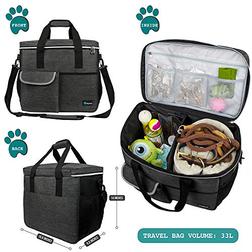 PetAmi Dog Travel Bag Organizer, Pet Supplies Diaper Tote, Dark Gray Large - color: Charcoal, size: Large - 15.5"L x 9.5"W x 14.0"H