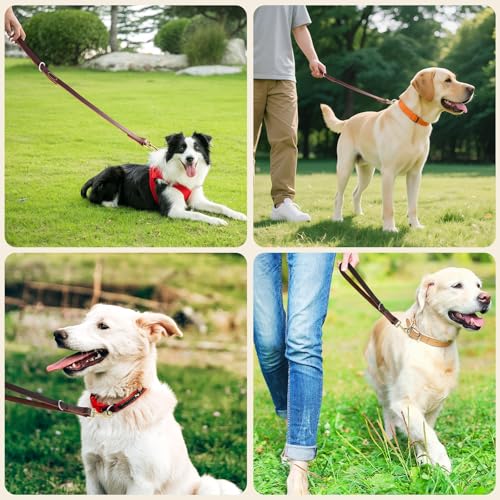 Leather Dog Leash, Strong Traffic Pet Short Lead & Heavy Duty Metal Hook for Training and Walking. (1.0ft L x 1.8cm W) - size: 1.0 ft L x 0.75 in W