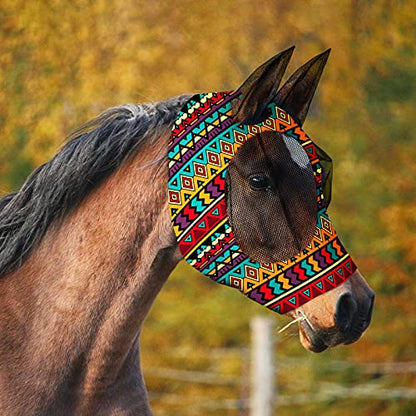 Frienda 3 Pieces Horse Fly Mask with Ears Adjustable UV Protection Breathability Horses Fly Masks Elasticity Smooth Comfortable Equine Face Covering(L) - size: L