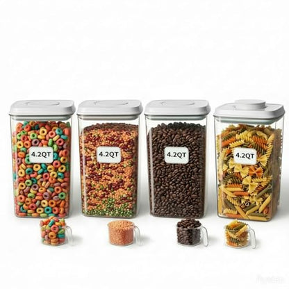 Melovom 4 Pcs Large Pop Airtight Food Storage Containers Set with Lids, 4.2Qt/4L Food Containers with Scoop, Kitchen Pantry Organization and Storage, BPA Free Stackable Cereal Container (4 * 4.2Qt) - color: gray, 4x4.2Qt
