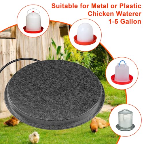 62W Metal Chicken Water Heater for Winter, 11'' Thermostat Chicken Waterer Heater Base for 1-5 Gallon Metal or Plastic Poultry Waterer, Outdoor Weatherproof Poultry Water Heaters for Turkey Goose Duck