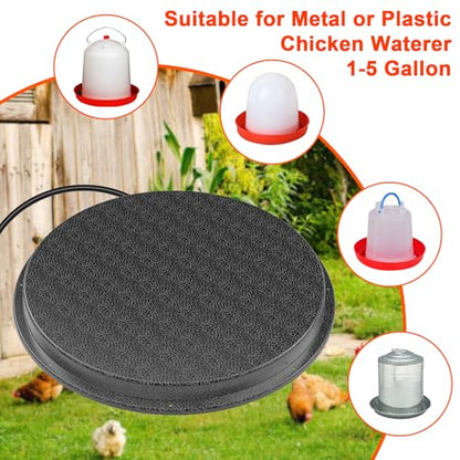 62W Metal Chicken Water Heater for Winter, 11'' Thermostat Chicken Waterer Heater Base for 1-5 Gallon Metal or Plastic Poultry Waterer, Outdoor Weatherproof Poultry Water Heaters for Turkey Goose Duck