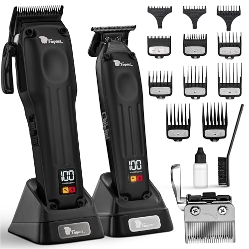 Fagaci Professional Hair Clippers for Men, Cordless Trimmer Barber Kit | Brushless motors built for 3X extended life. Ceramic and DLC blades hold an edge 5X longer for fades, tapers and clean lines. - color: Black