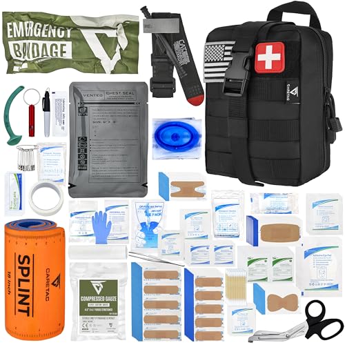 CareTac IFAK Trauma & First Aid Kit with CAT Gen 7 Tourniquet – Military-Grade Tactical Medical Kit Includes Israeli Bandage, Chest Seal, Splint & CPR Mask for Bleed Control, Gunshot Wounds & More - color: Black