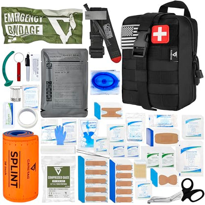 CareTac IFAK Trauma & First Aid Kit with CAT Gen 7 Tourniquet – Military-Grade Tactical Medical Kit Includes Israeli Bandage, Chest Seal, Splint & CPR Mask for Bleed Control, Gunshot Wounds & More - color: Black