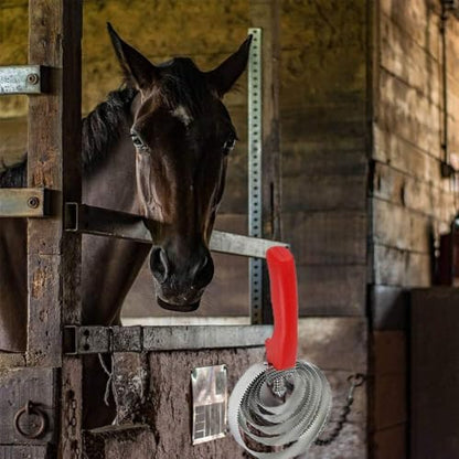 kathson 5 Rings Curry Comb Horse Brush Scraper Reversible Stainless Steel Livestock Shedding Comb with Soft Touch Grip for Dog Horse Grooming Supplies (Red) - size: 5.1x9.8 Inch (Pack of 1)
