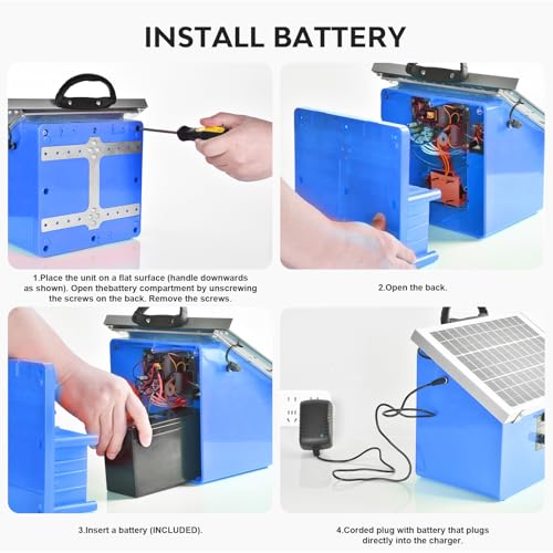 20 Miles Solar Electric Fence Charger,0.5 Joule Electric Fence Kit with 7.5W Solar Panel/7Ah Battery, IP65 Waterproof,Up to 9.5KV Output Portable Solar Fencer for Livestock Poultry