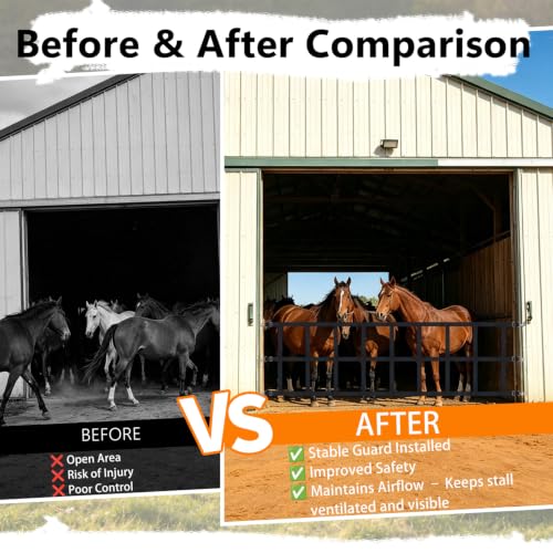 10' x 20" Stall Guards for Horses with Adjustable Straps and Hardware,Black | Horse Stall Gate with 6 Hooks and 6 Screws, for Stables, Barns, Breeding Farms, Fences to Keep Horse Securely