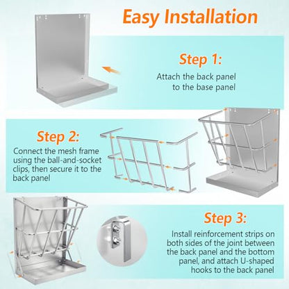 2 in 1 Wall Mount Hay and Grain Feeder, 25 Gallons Livestock Feeder - color: Silver
