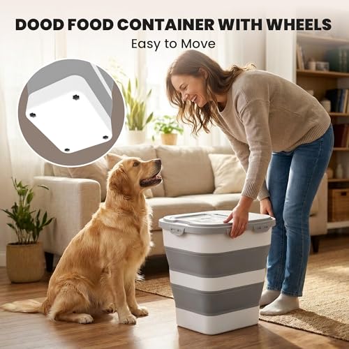 35-40Lbs Airtight Dog Food Storage Container Collapsible Dog Food Container - color: Grey/40 lbs