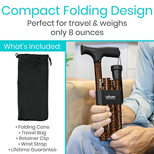 Vive Folding Cane - Foldable Walking Cane for Men, Women - Fold-up - color: Leopard