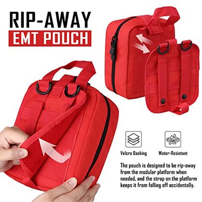 LIVANS 1000D First Aid Bag Empty, Medical Ifak Pouch for Emergency & EMT - color: Red(7.1"l X 3.5"w X 8"h)