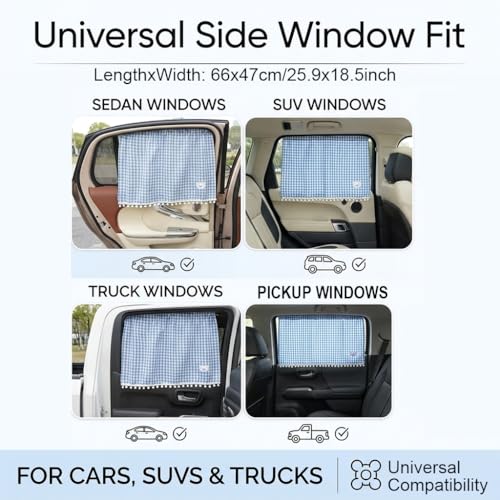 Plaid Car Side Window Curtain Sun Shade of 2,Blue - color: Blue