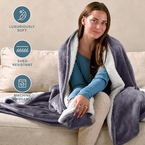 Bare Home Sherpa Fleece Blanket (Twin/Twin XL, Dusty Purple) | Reversible Blanket for Bed, Sofa, and Couch, Warm & Lightweight, Fluffy & Soft - color: 18 - Dusty Purple, size: Twin/Twin XL