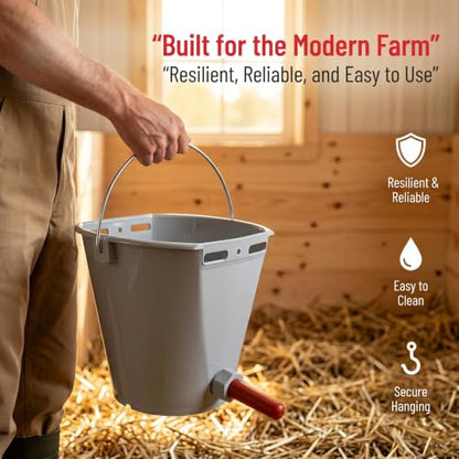 3 Pcs 8.45 Quart Calf Nursing Bucket Feeder with Nipple and Hanger | Hanging calf pails for over-the-fence feeding, suitable for calves, cattle, stalls, barns, and livestock care.