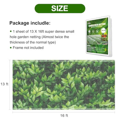 Jevrench 13 x 16 ft Garden Netting Row Cover, Ultra Fine Mesh for Plants | Protective Plant Netting for Gardens, Raised Beds and Greenhouses, Mesh Cover for Vegetables, Fruit Trees and Flowers - size: 13ft x 16ft