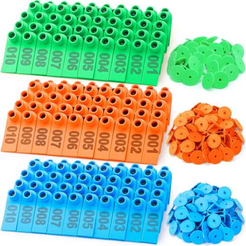 DoubleFill 300 Pcs Livestock Ear Tags for Sheep Goat Cattle 001-100 Number Plastic Sheep Ear Tags for Cow Pig Dog Deer Horse Farm Animal Identification(Green,Blue,Orange) - color: Green,blue,orange