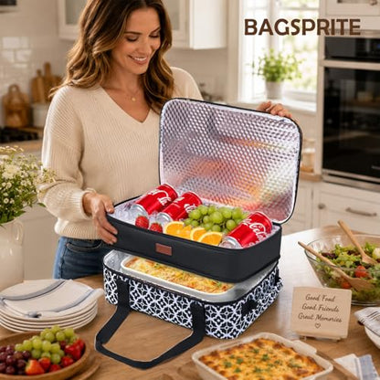 BAGSPRITE Double-Layer Insulated Casserole Carrier for 9" x 13" Baking Dish - color: Black