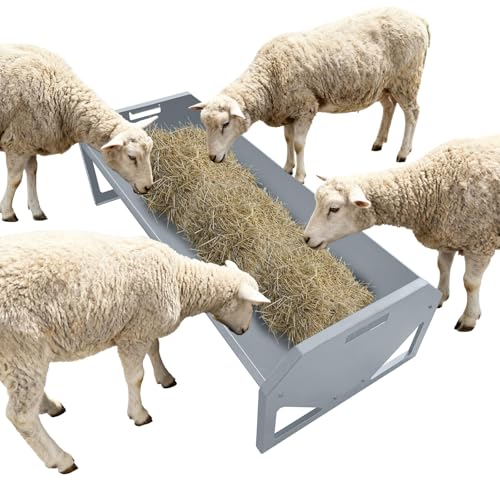 Livestock Feeding Trough,45.13" Feed Trough for 10 Sheep Once,22 Gallon Capacity,Heavy Duty Pig Feeder,Metal Sheep Feeder for Horse Goat Hog Farm Sheds Pen,Silver - color: Silver