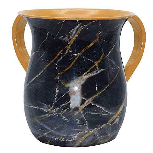 The Kosher Cook Stainless Steel Netilat Yadayim Cup - Black and Gold Stone Painted Design - Looks Like Ceramic - Rust, Break and Crack Proof Negel Vasser Cup - Judaica Gift Collection