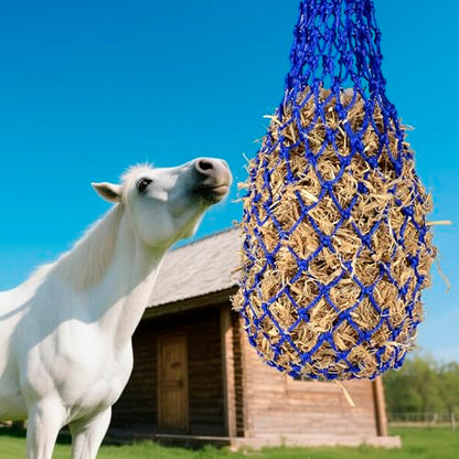 2PCS Slow Feeder Hay Nets Feed Bag for Horses, Extra Thick 40" Slow Feed Hay Net with 2" Holes Hanging Bags for Goat and Livestock Supplies (Blue - color: Blue |2PCS