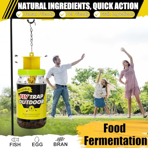 3 Reusable Fly Traps Outdoor Bottles, Fly Killer Catcher Jar with 6 Bait | Flies Bug Insect Trap Control Outdoor Hanging for Outside Barns, Stable, Farm, Patio, with Natural Bait Refills Lure - size: 3 pack1