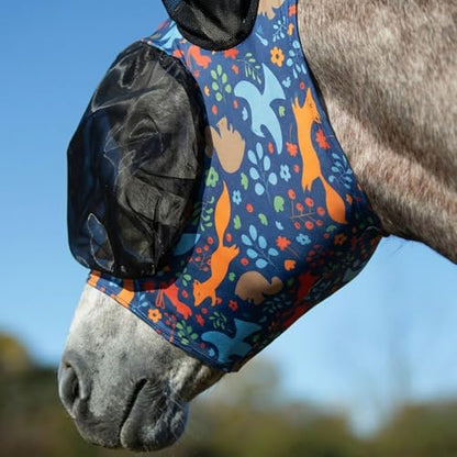 UltraFlex Schneiders Comfort Plus Bug Eye Woodland Pull-On Fly Horse Mask | Limited Edition Woodland Print | 95% UV Protection | Stretch Lycra with Forelock Saver