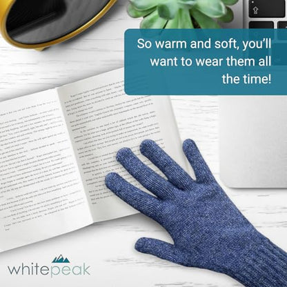 whitepeak Genuine Merino Wool and Possumdown Blended Gloves | UNISEX | Comfy, Light, and Quick-Drying - color: Blue, size: Medium