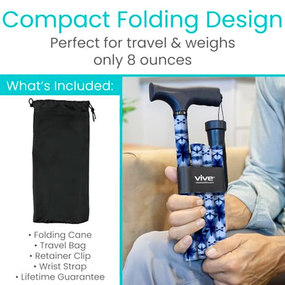 Vive Folding Cane - Foldable Walking Cane for Men, Women - Fold-up - color: Blue Burst