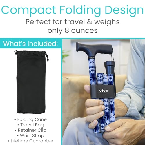 Vive Folding Cane - Foldable Walking Cane for Men, Women - Fold-up - color: Blue Burst