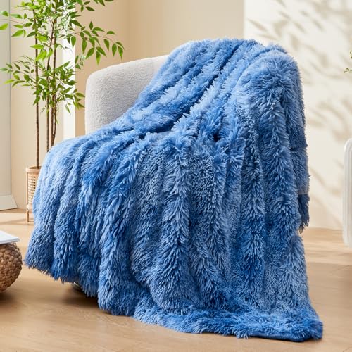 GONAAP Fuzzy Faux Fur Twin Blanket for Couch, Indigo, 60"x80" - color: Indigo, size: Twin(60"x80")