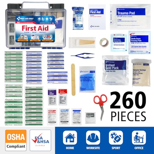 First Aid Only 91248 OSHA-Compliant First Aid Kit, All-Purpose 50-Person Emergency First Aid Kit for Business, Worksite, Home, and Car, 260 Pieces