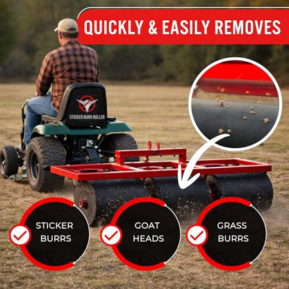 Pull-Behind Bigfoot Sticker Burr Roller Remover Yard Tool - USA Made, Our Largest Burr Remover Tool for Fast & Efficient Burr Removal - Patented Goat Head Roller and Picker - 36" Wide Maximum Coverage - size: BIGFOOT