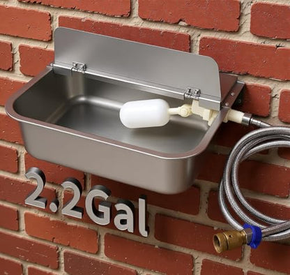 Automatic Dog Water Bowl Dispenser 8.3L Large Stainless Steel Wall Mounted | Large Capacity,No Mass,Rustproof,With Drain Hole,Keep Water Clean, With Float Valve ,Hose, Adapter, for Chickens,Horse,