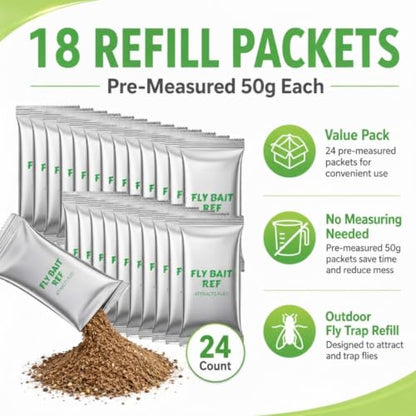 18 Pcs Fly Trap Refill Bulk 30g Outdoor Flying Insect Sticky Trap for House, Garden Backyard Ranch Horse, Blow Flies