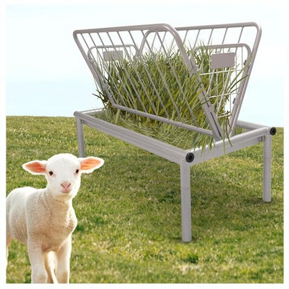 KUAFU 2 in 1 Grain & Hay Feeder, Pasture Livestock Feeder with Steel Frame