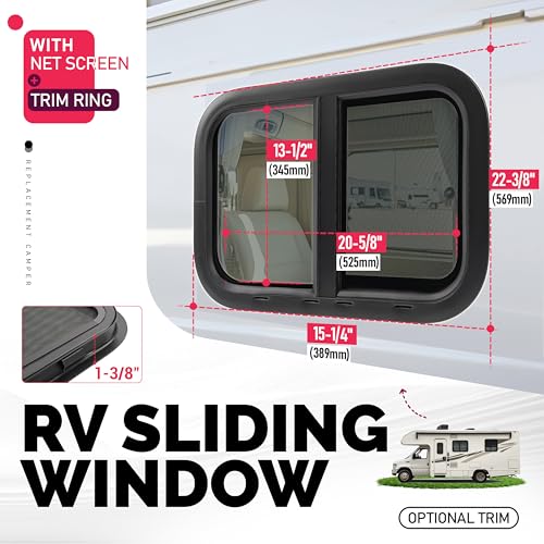Wutist 21" W x 14" H RV Window Teardrop w/Trim Ring & Mesh Screen Tinted - size: 1Pcs
