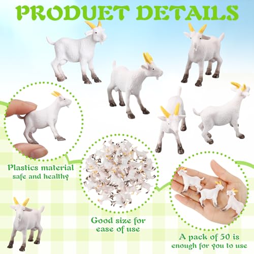 Foilswirl 50 Pcs Mini Goat Figurines Miniature Resin Farm Animal Figurines Set for Decorating Outdoor Micro Landscape Mini Gardens Potted Plant Accessories and Creative DIY Props Cake Topper (Goat)