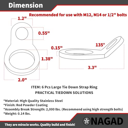 Large Bolt On Tie Down Rings for Trailer Truck Bed 6 Pack 2000 lbs Capacity - color: Red, size: Large-6 Pack