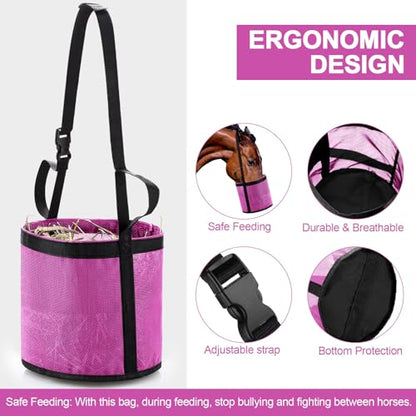 2 Pcs Horse Feed Bag, Heavy Duty Mesh Feeder with Adjustable Strap, Pink - color: Pink